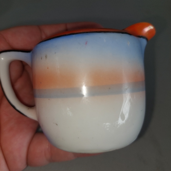 VTG Noritake Lusterware Creamer Swan Lake Tree Orange Black Blue 2.25 inch - Picture 6 of 8